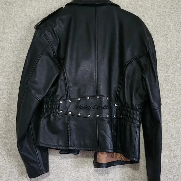 Vintage Harley-Davidson Women’s Black Leather Jacket Embossed Rose Concho - Picture 4 of 13